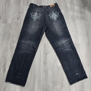 Vintage Y2K Brooklyn Express Embroidered Jeans Baggy Skater Hip-Hop 38x34